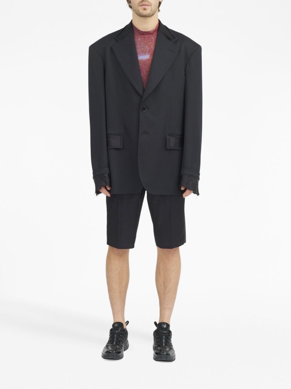 MM6 Maison Margiela single-stitch logo notched-collar blazer - Zwart