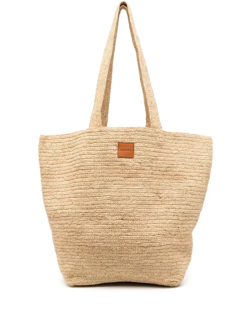 SANDRO tote de rafia con parche del logo