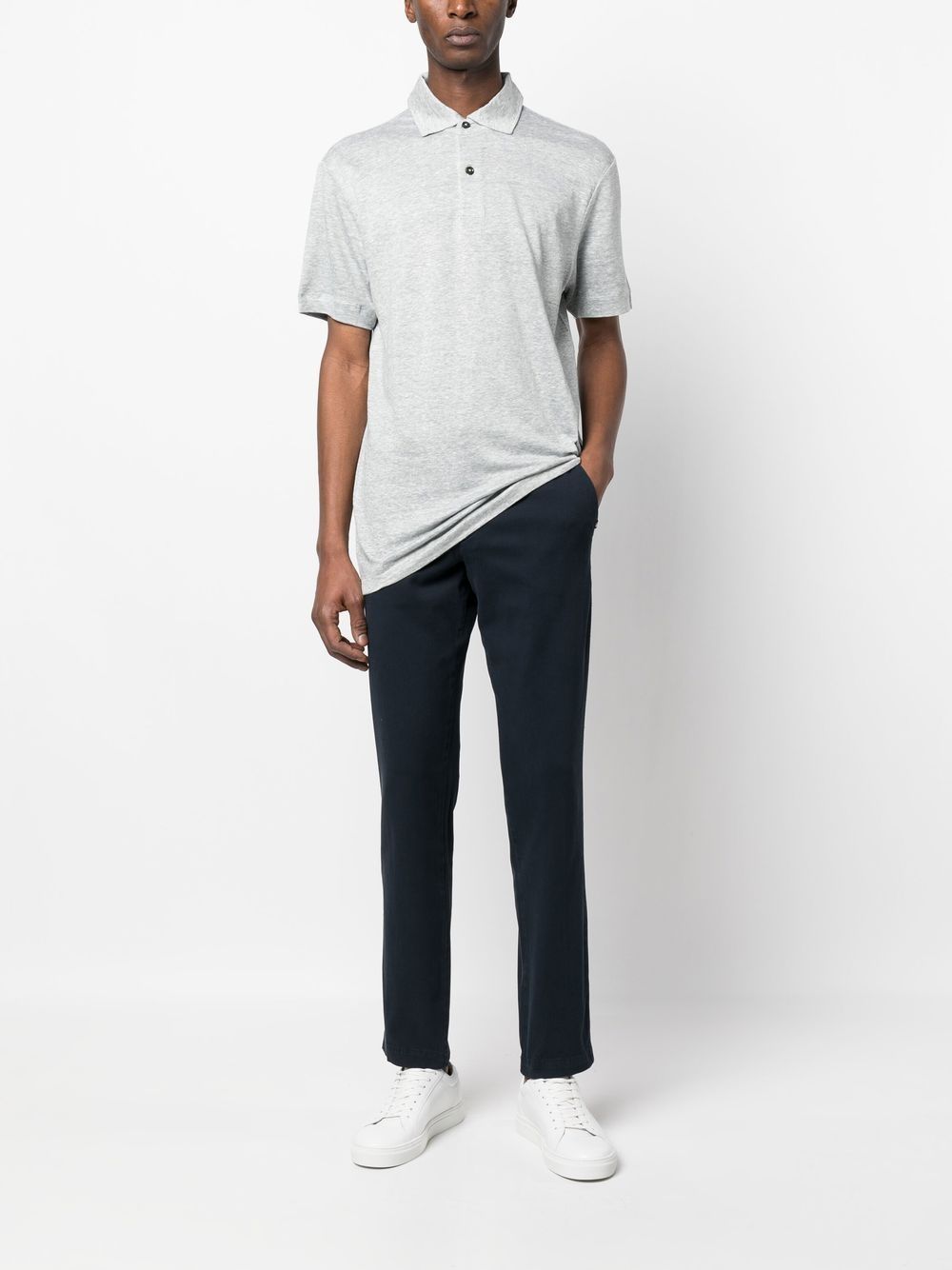 Shop Hugo Boss Piqué Linen Polo Shirt In 灰色