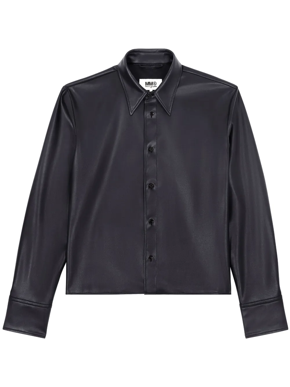 long-sleeve faux-leather shirt