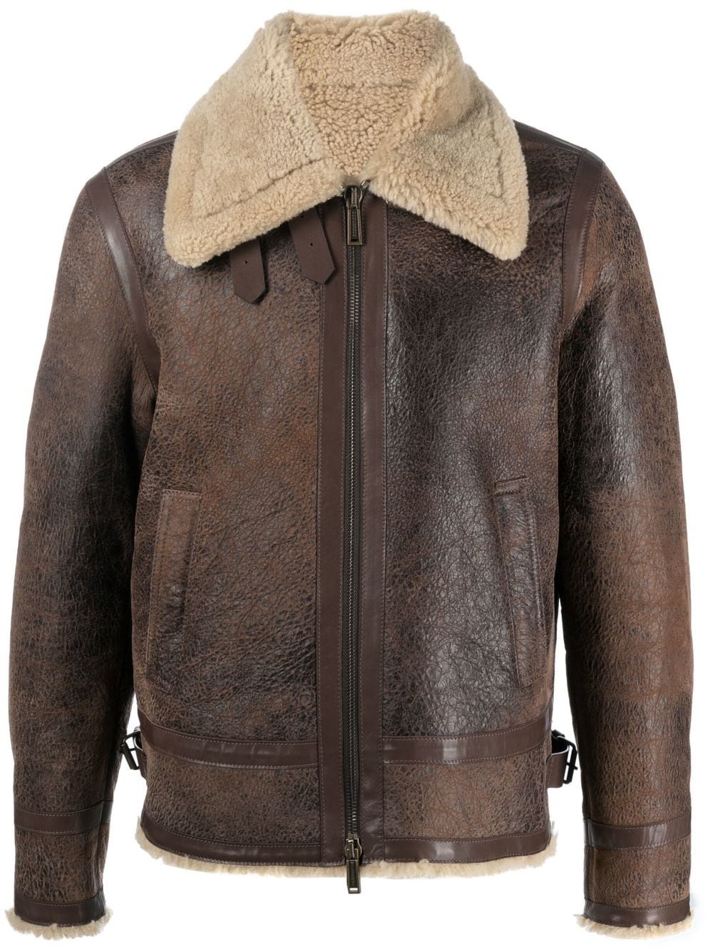 Dsquared2 Zip-fastening Calf-leather Jacket In Brown