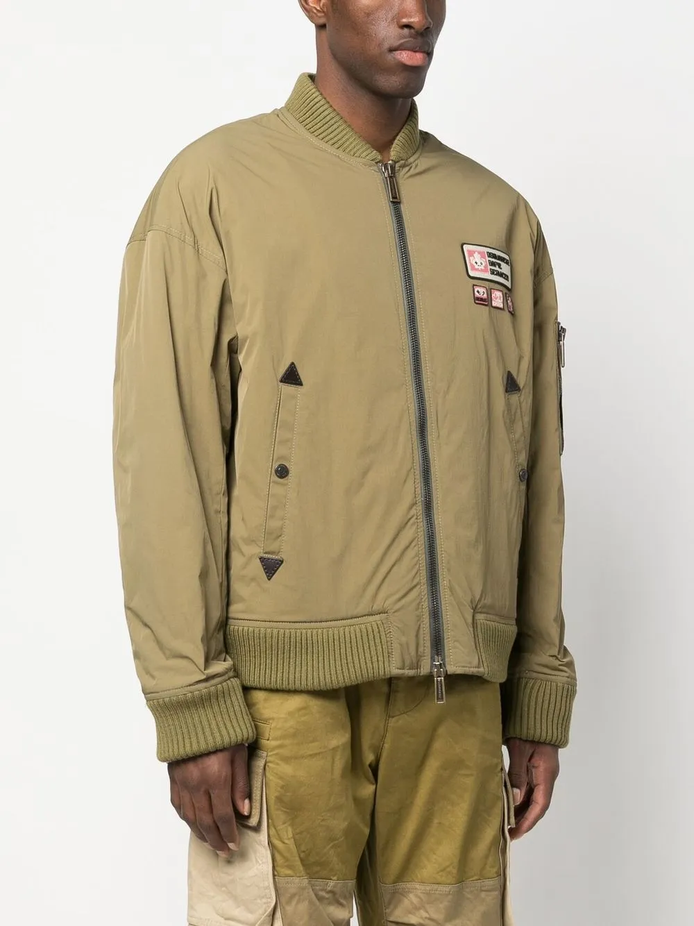Dsquared2 Logo Patch Zipped Bomber Jacket In Grün