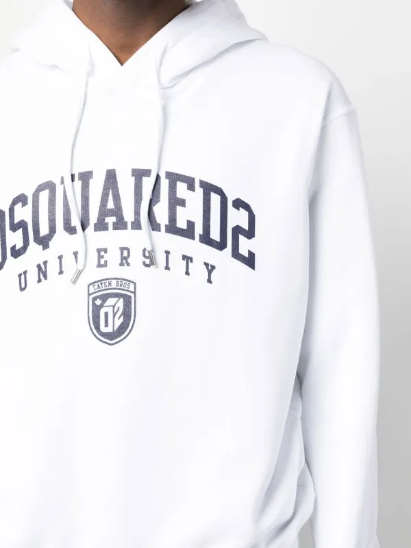 【D SQUARED2】 ユニバーシティロゴプリントパーカー DSQUARED2 University Print Drawstring Hoodie | White