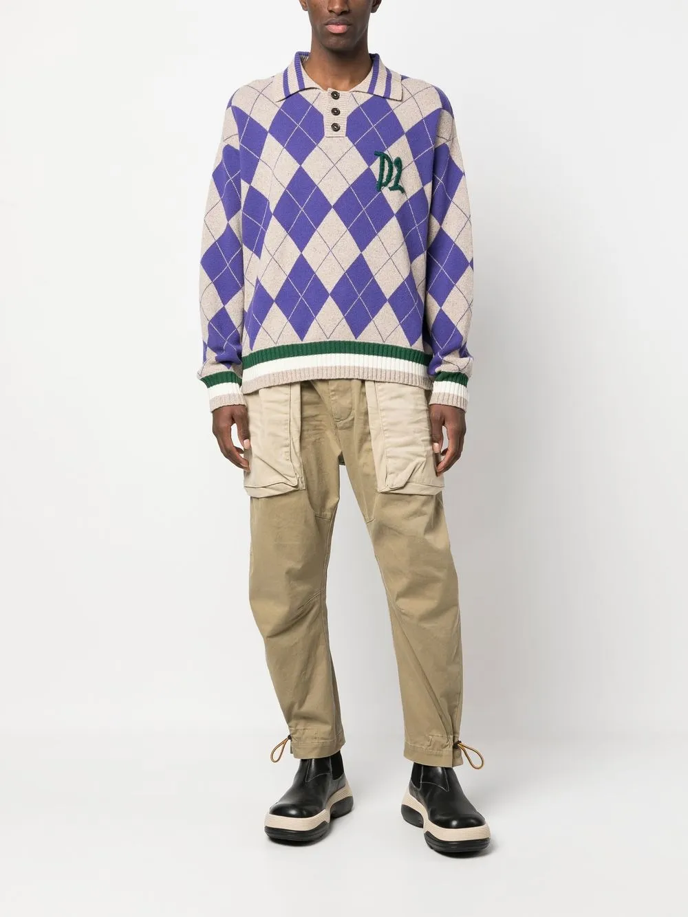 Shop Dsquared2 Argyle Check Polo Collar Jumper In Purple