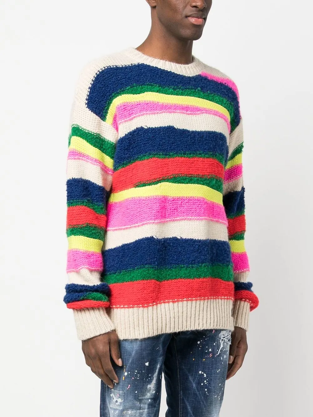 Mens multi on sale coloured striped jumper