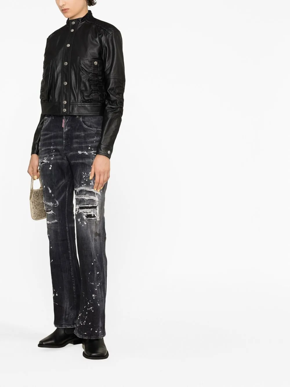 Dsquared2 Black Solid Band Collar Jacket In Black