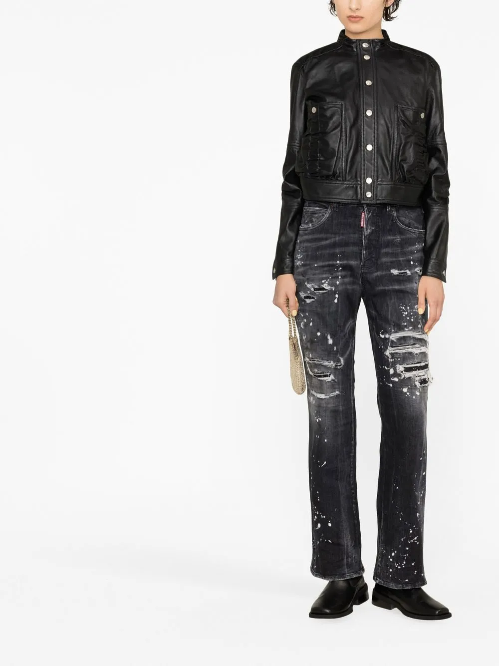 Dsquared2 cropped leather jacket - Zwart