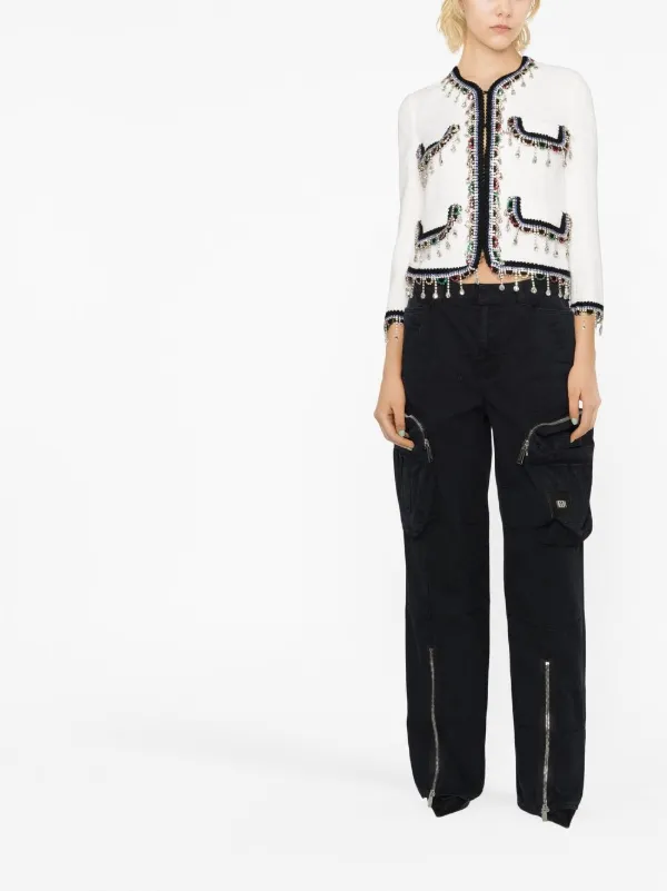 DSQUARED2 ホワイト クロップドジャケット 40 DSQUARED2 crystal-embellished Cropped Jacket | White | FARFETCH ID
