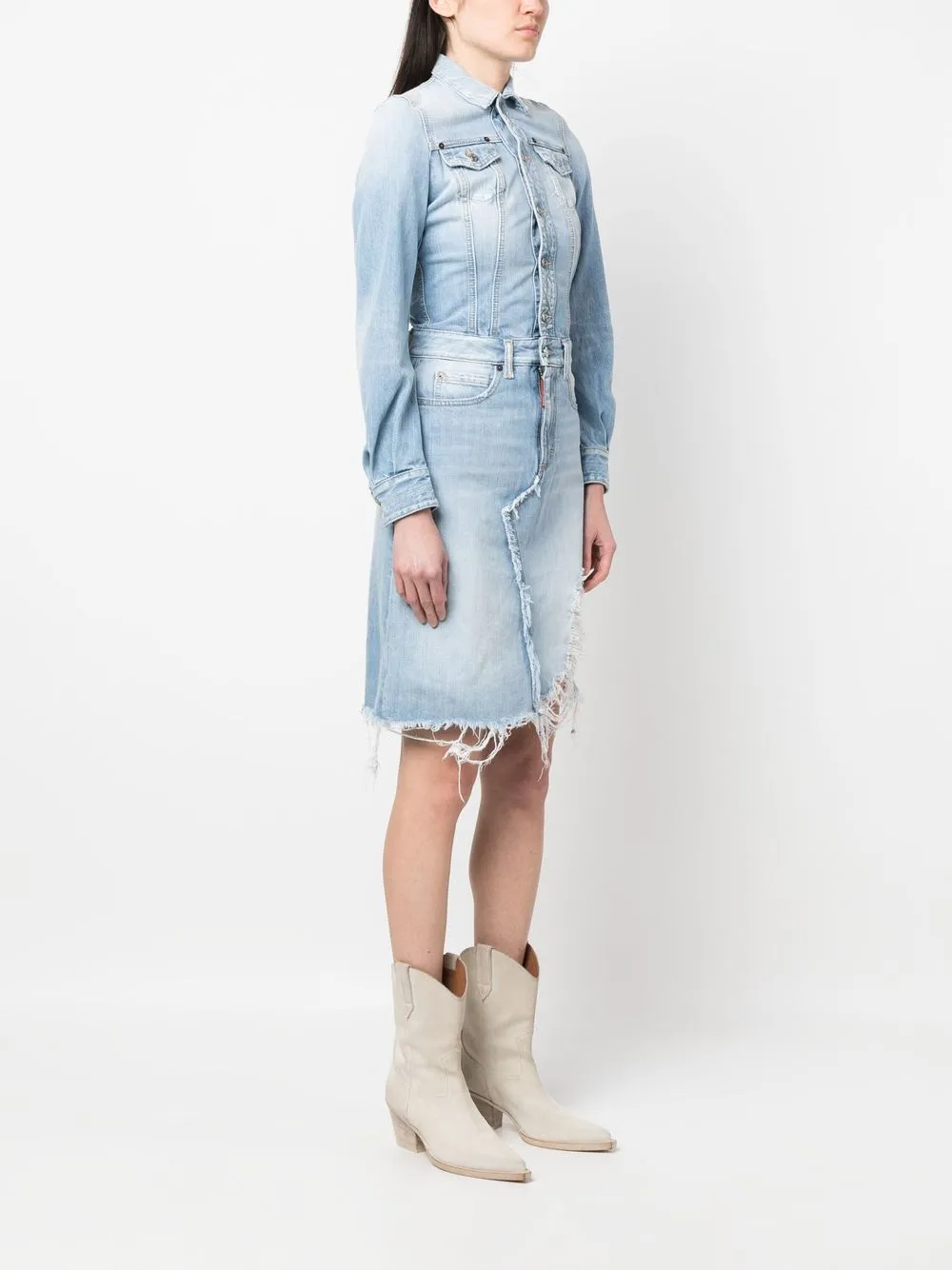 Shop Dsquared2 Distressed Denim Dress In Blue