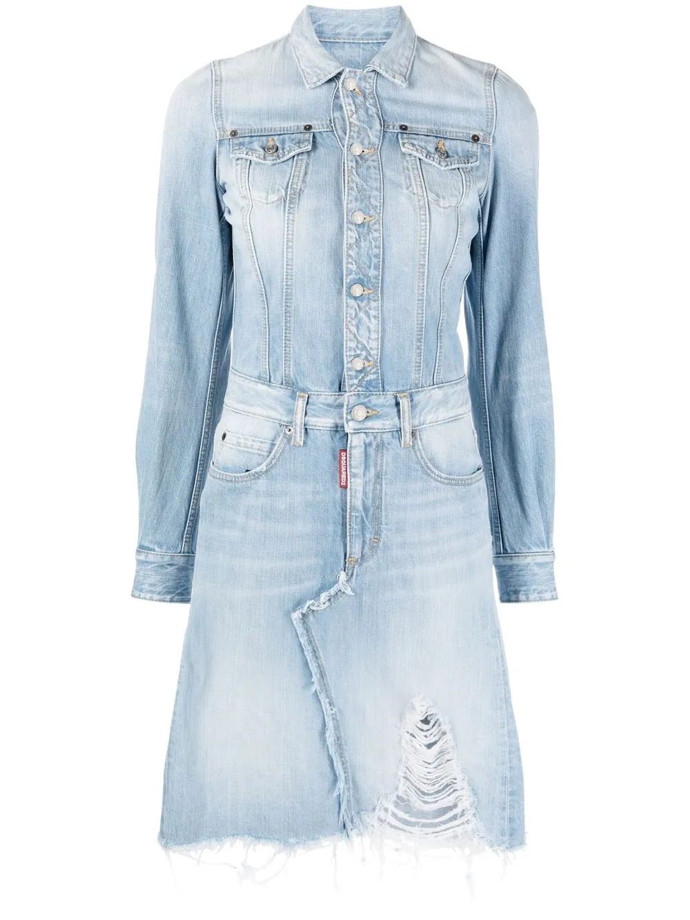 Shop Dsquared2 Distressed Denim Dress In Blue