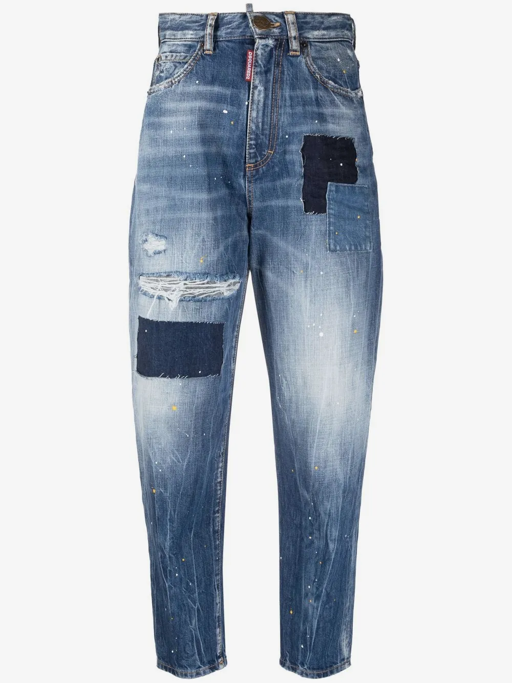 DSQUARED2 拼贴设计仿旧露踝牛仔裤 | 蓝色 | Image 1