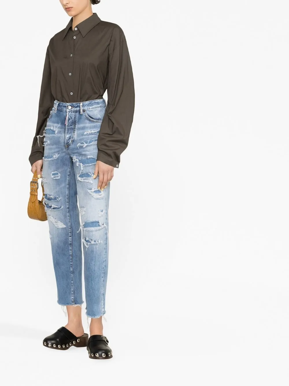 Dsquared2 Distressed Cropped Jeans In Blue