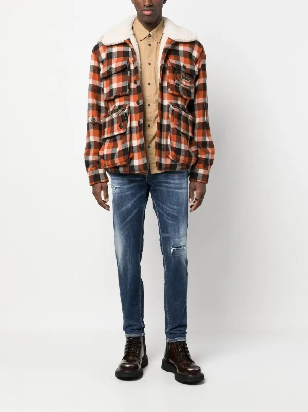 DSQUARED2 check-print Shearling Jacket | Brown | FARFETCH