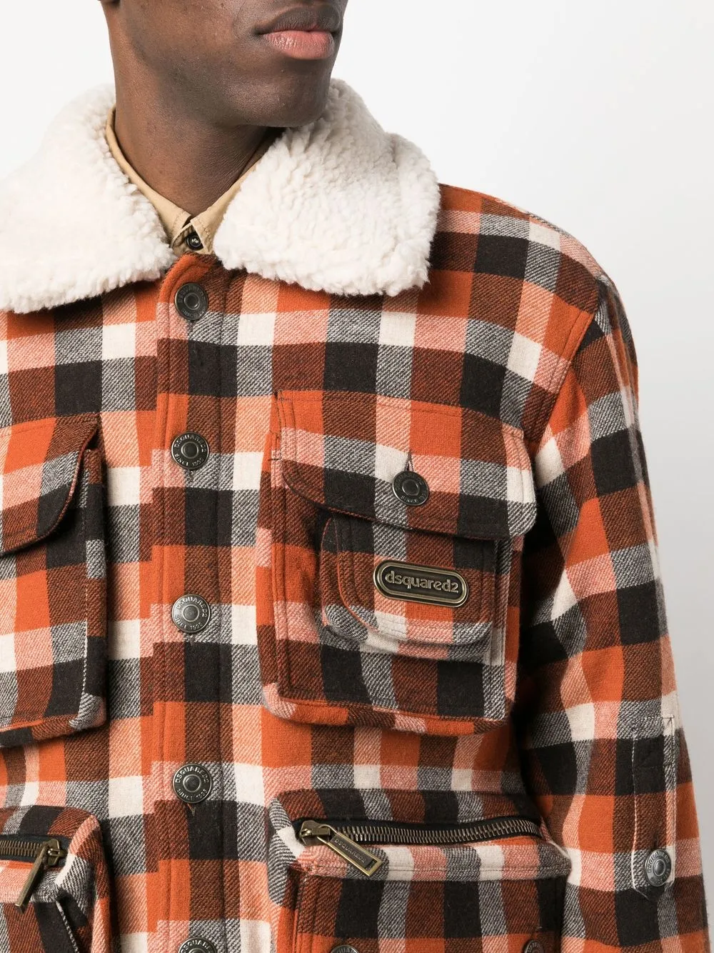 DSQUARED2 check-print Shearling Jacket | Brown | FARFETCH