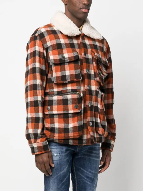 DSQUARED2 チェック柄ジャケット サイズ S DSQUARED2 check-print Shearling Jacket | Brown | FARFETCH