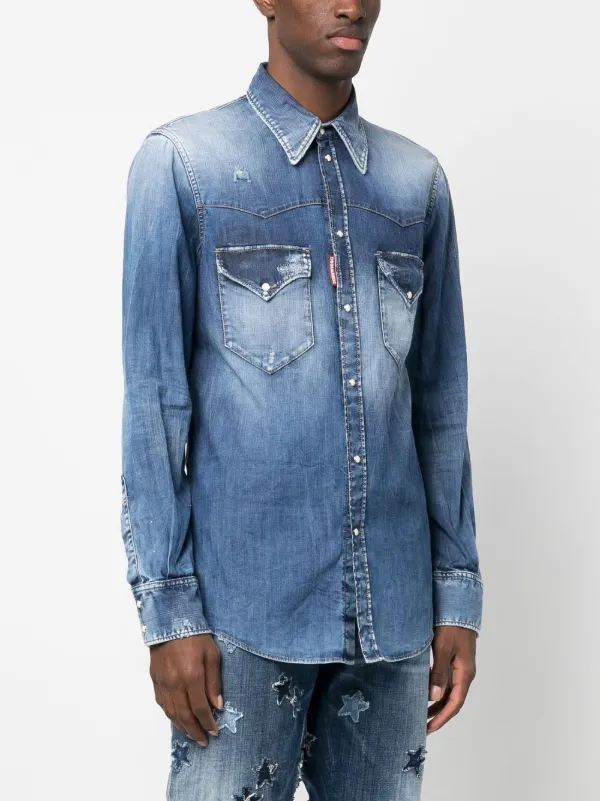 Dsquared2 Distressed Denim Shirt - Farfetch