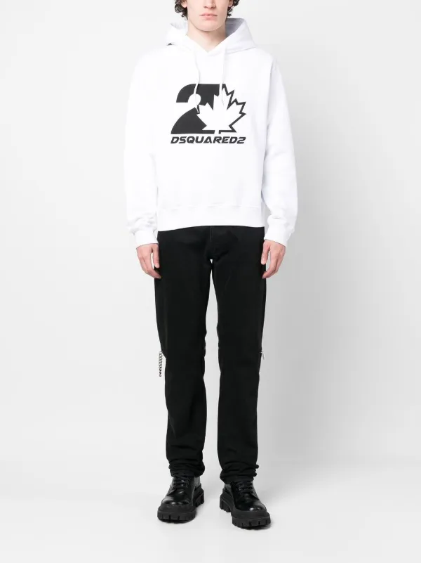 DSQUARED2 logo-print Drawstring Hoodie | White | FARFETCH PL
