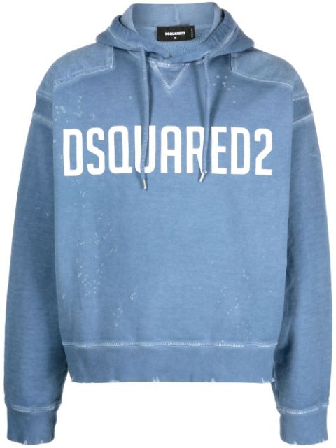 DSQUARED2 logo-print distressed hoodie Men