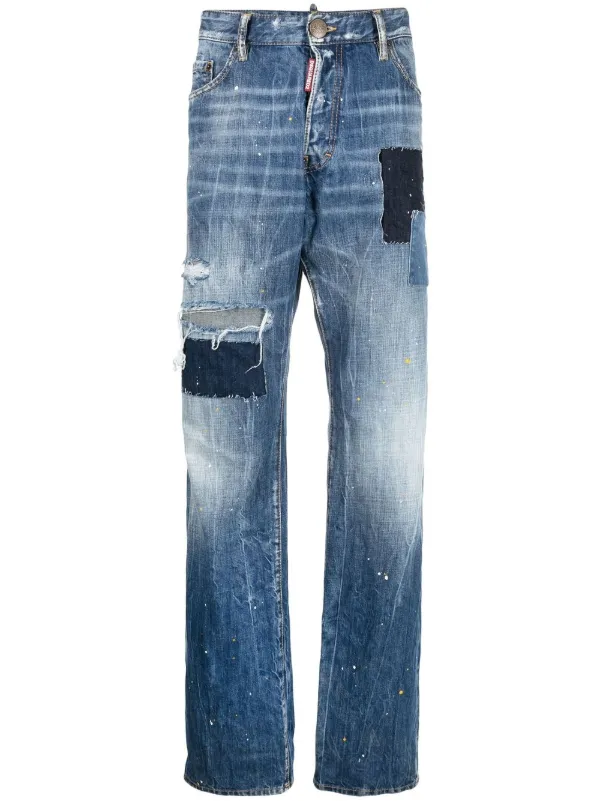 DSQUARED2 ダメージ パッチワーク ジーンズ | ブルー | FARFETCH JP