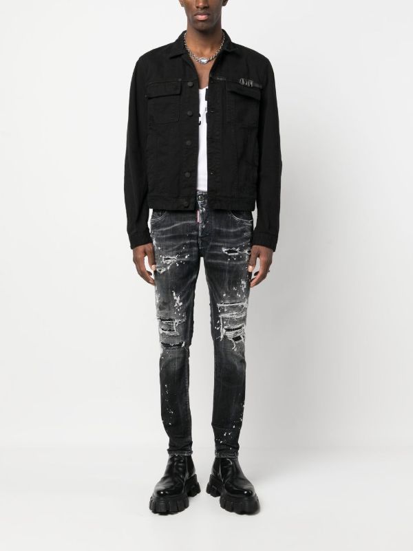 Saint laurent hotsell black distressed jeans