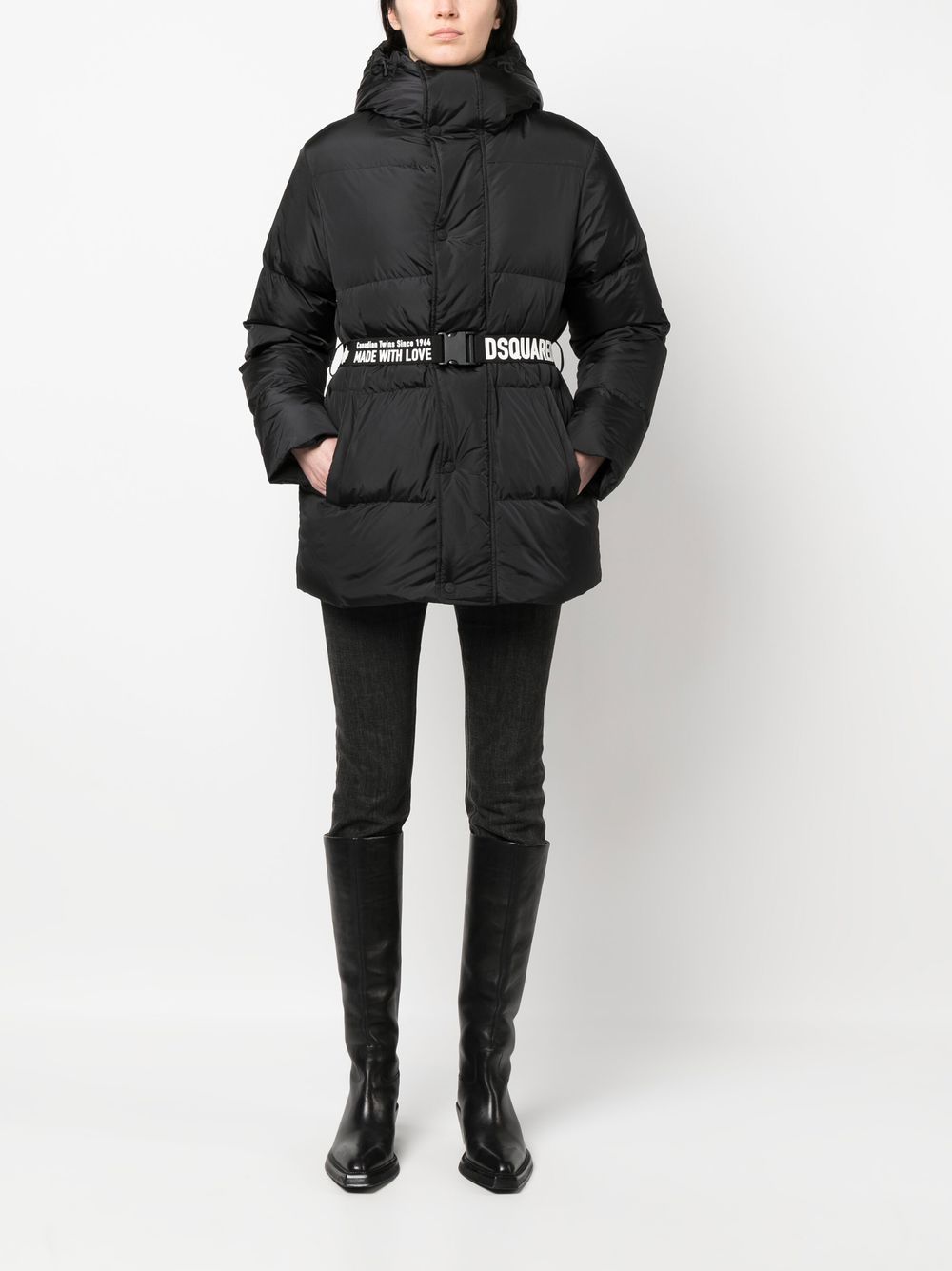 Dsquared2 logo-print belted puffer - Zwart