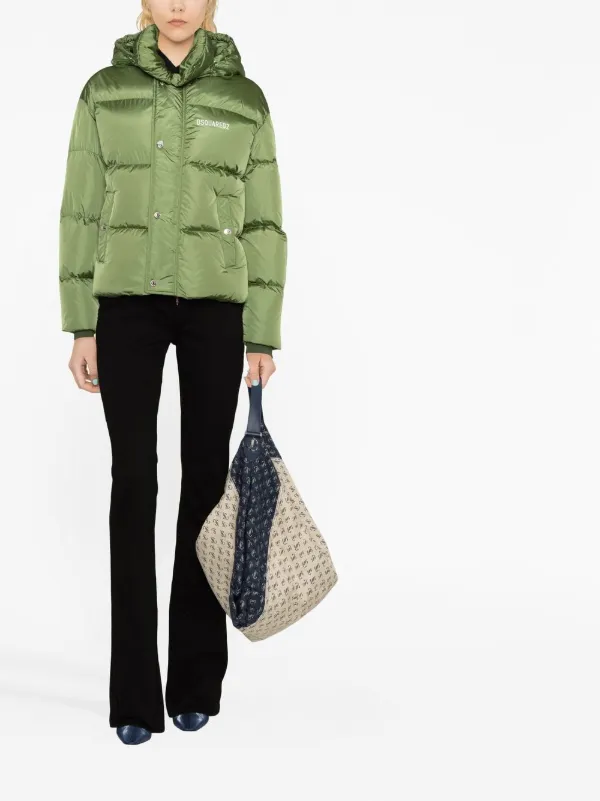 Green puffer jacket with on sale hood