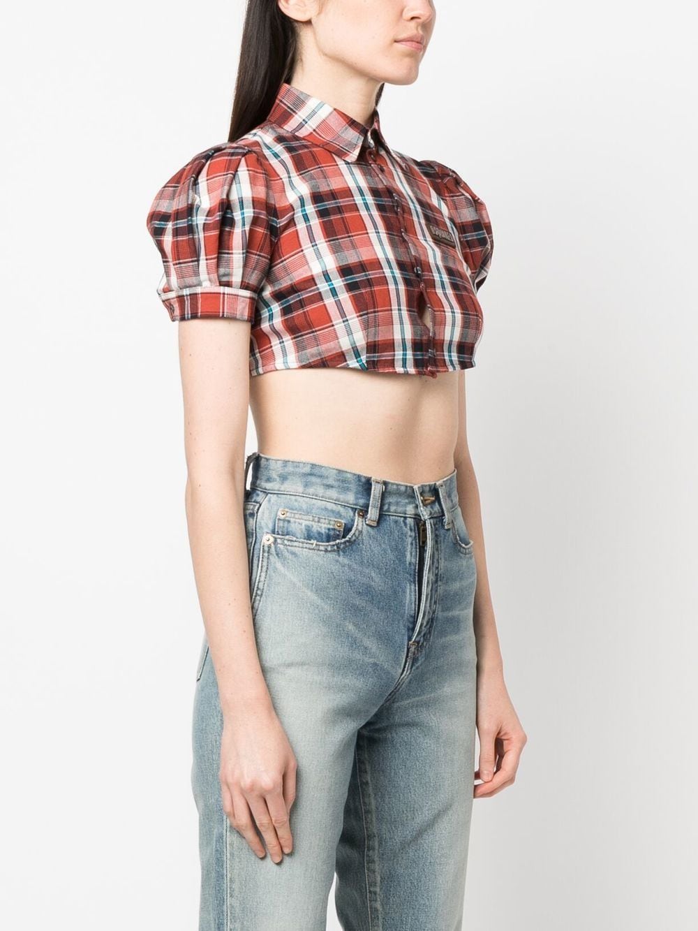 Shop Dsquared2 Checked Puff-sleeve Shirt In Red