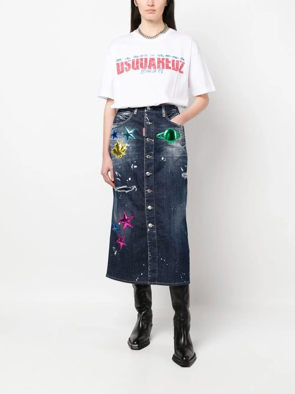 Dsquared2 distressed logo-print T-shirt - Wit