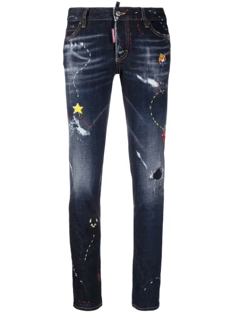 DSQUARED2 low-rise embroidered skinny jeans