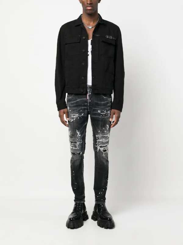 Mens black distressed outlet jean jacket