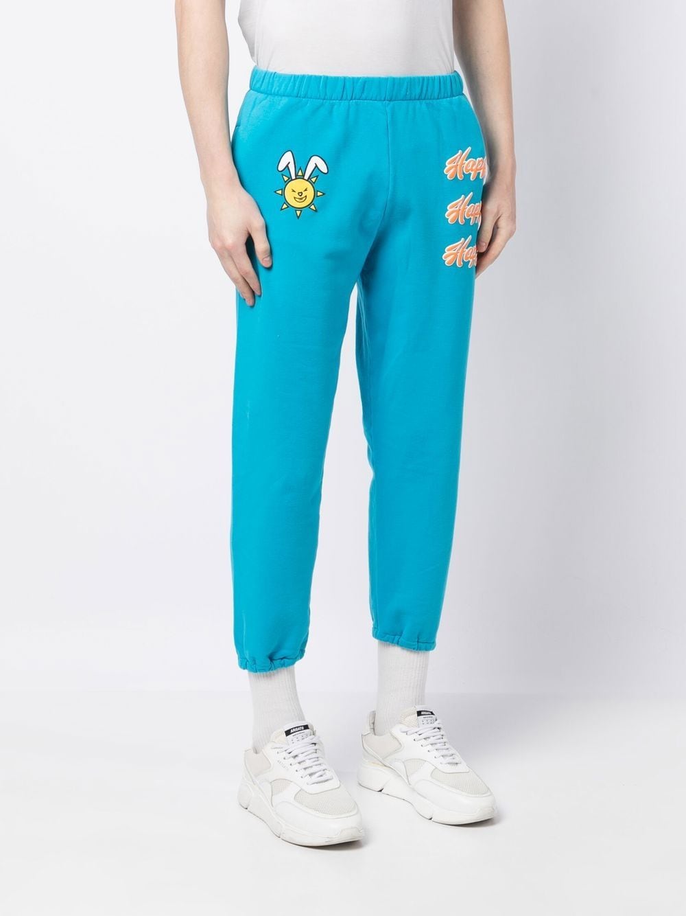 Shop Natasha Zinko Happy-print Detail Track Pants In Blue