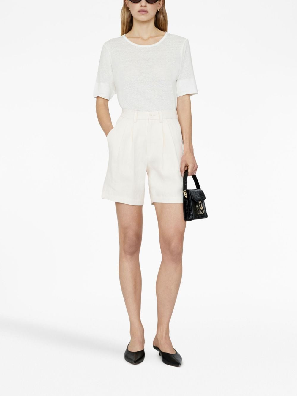 Shop Anine Bing Carrie Pleat-detail Linen Shorts In White