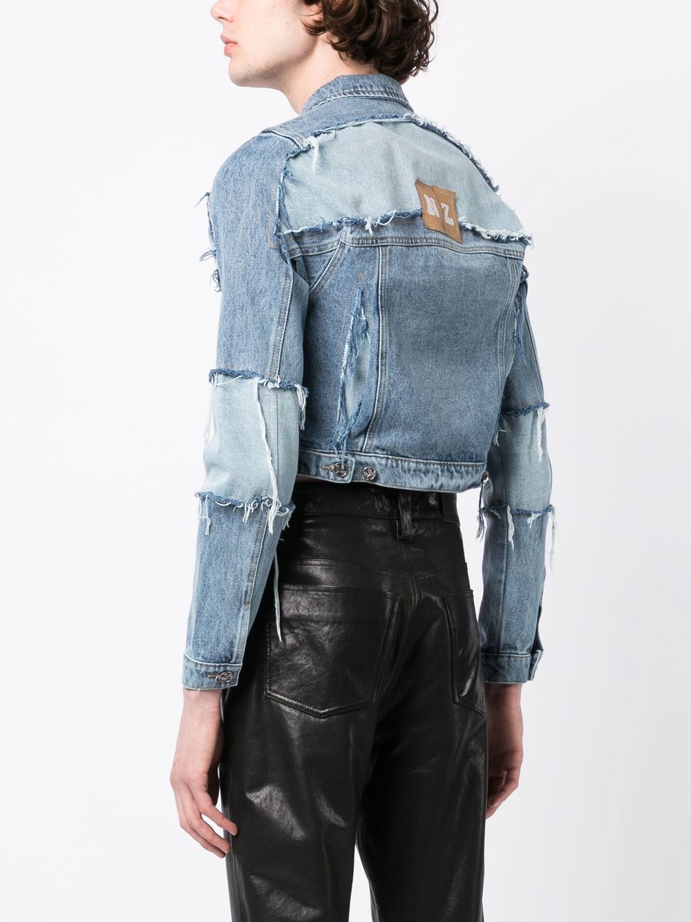 Shop Natasha Zinko Cropped Distressed-detail Denim Jacket In Blue
