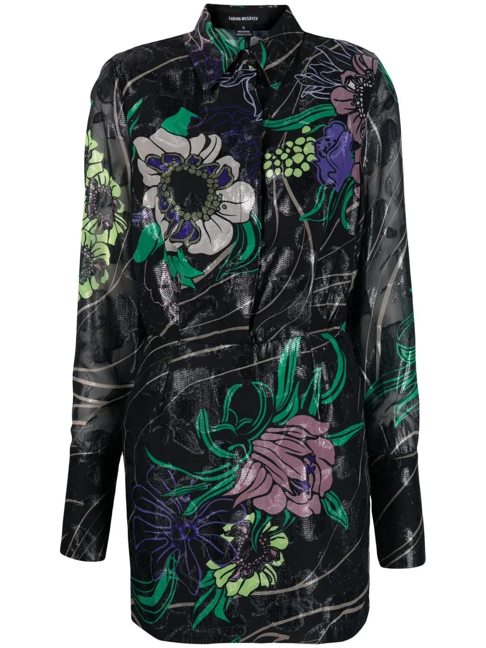 

Sabina Musayev floral-print fitted shirt dress - Black