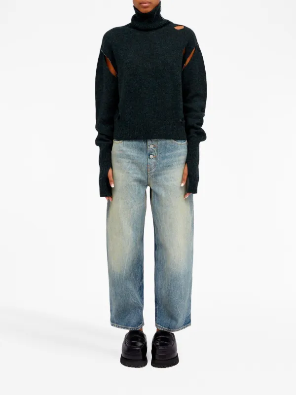 MM6 Maison Margiela Distressed high-neck Jumper | Green