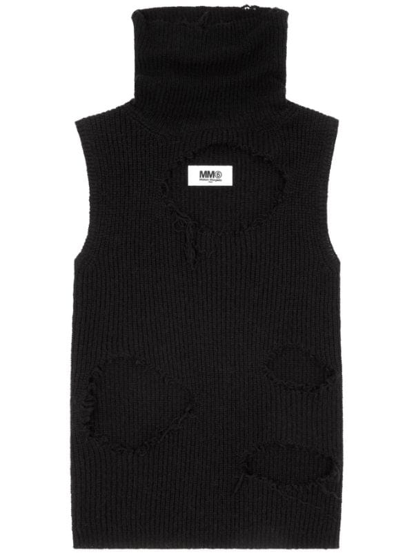 Black Distressed Sweatshirt by MM6 Maison Margiela on Sale