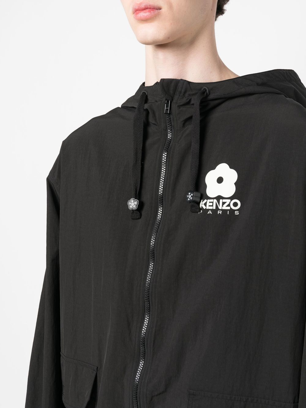 Shop Kenzo Zip-up Hooded Jacket In Black