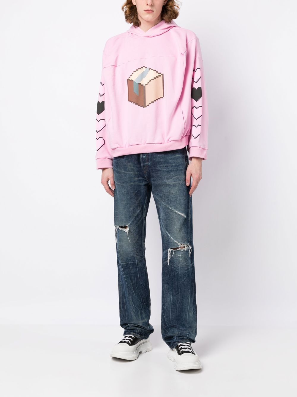 Shop Natasha Zinko Smiley Box Print Hoodie In Pink