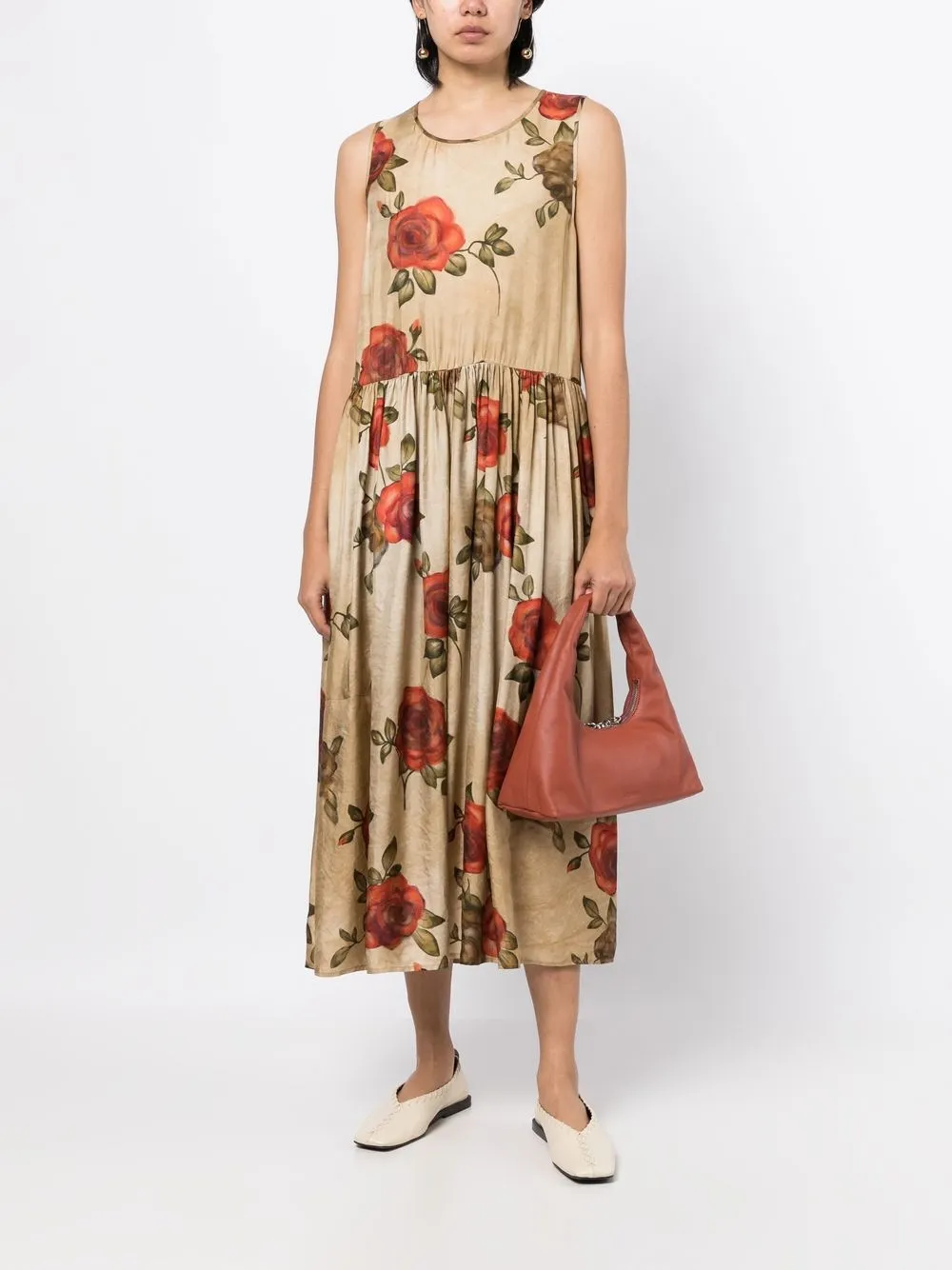 Uma Wang Midi-jurk met roosprint - Bruin