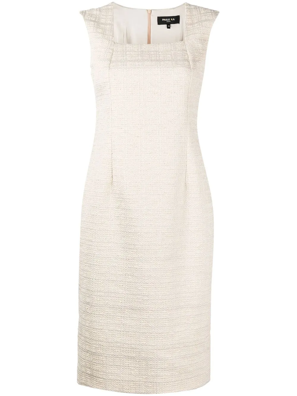 Paule Ka Tweed Fitted Midi Dress In Weiss