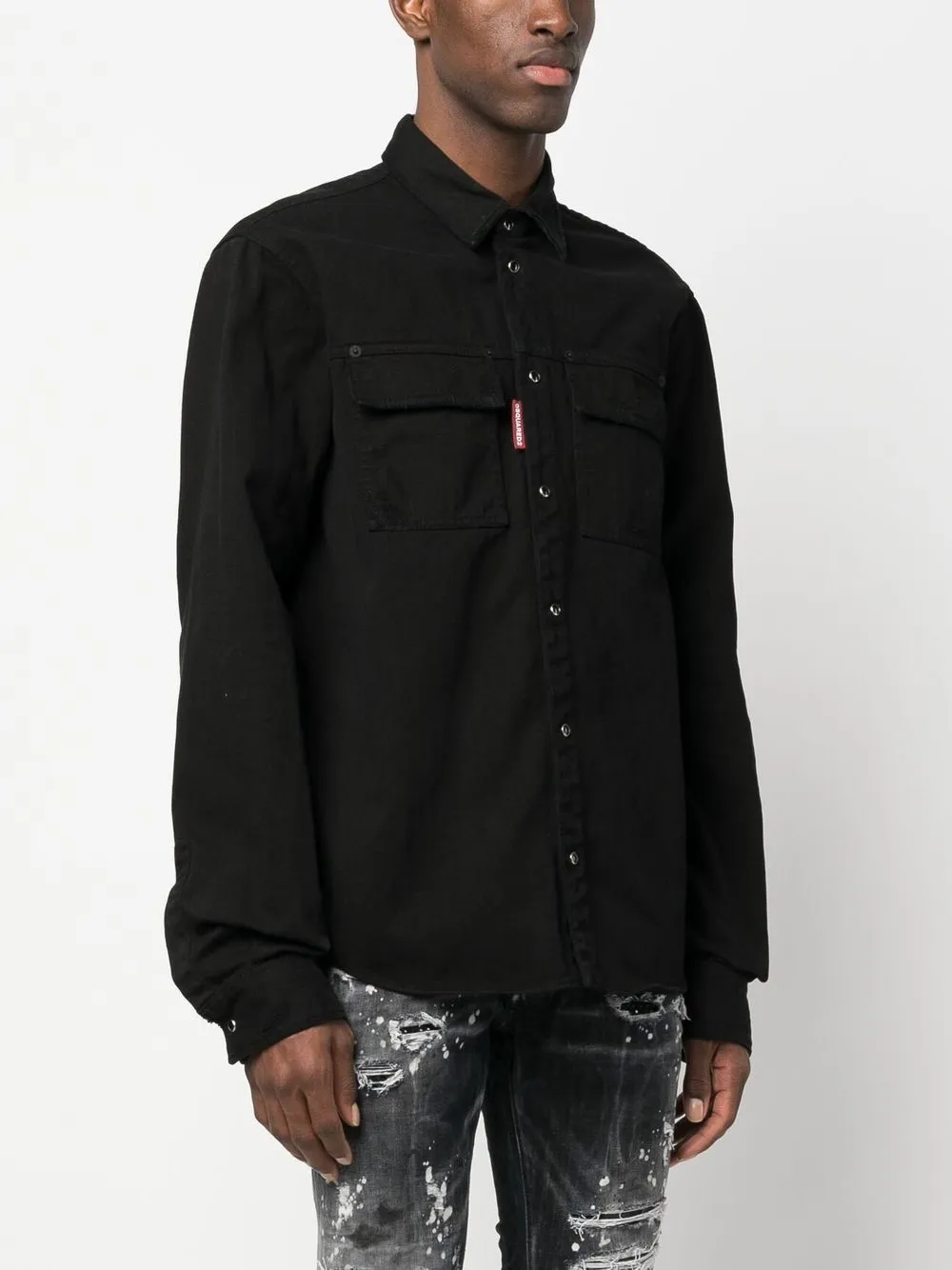 DSQUARED2 Icon crystal-embellished denim shirt Zwart