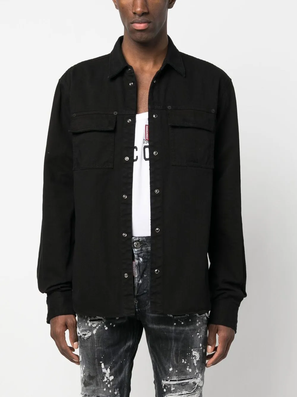 DSQUARED2 Icon crystal-embellished denim shirt Zwart