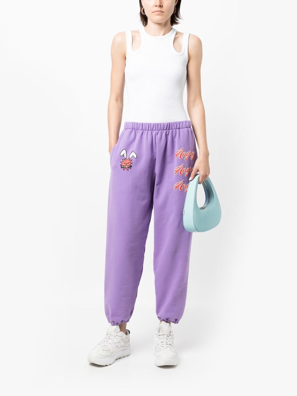 Shop Natasha Zinko Angry-print Detail Track Pants In Purple