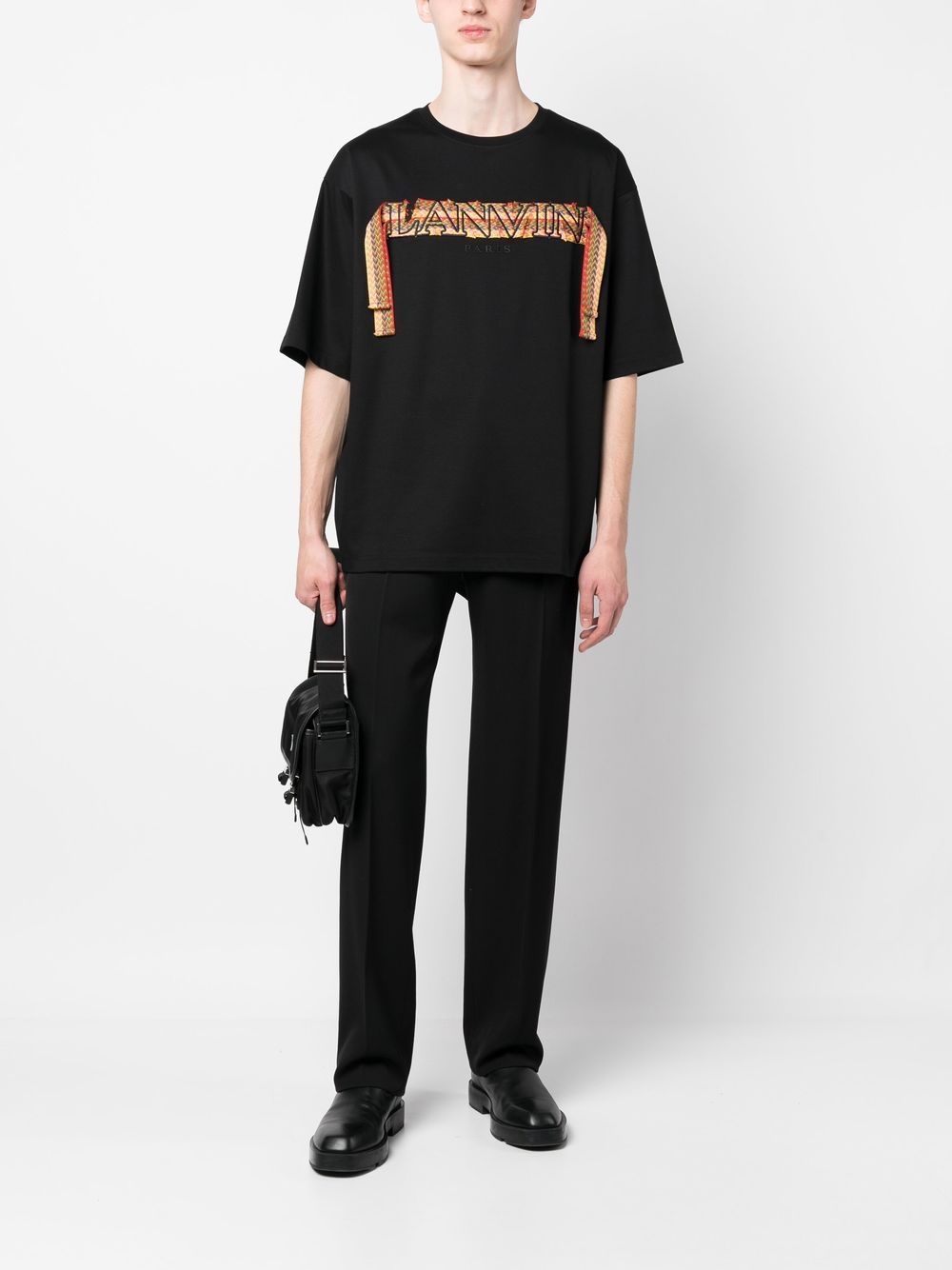 lanvin embroidered-logo cotton t-shirt - black