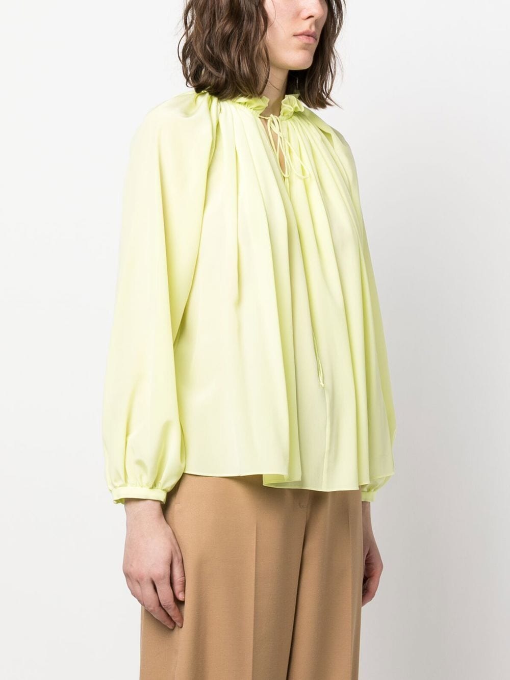 Shop Lanvin Pleated-neckline Silk Blouse In Green