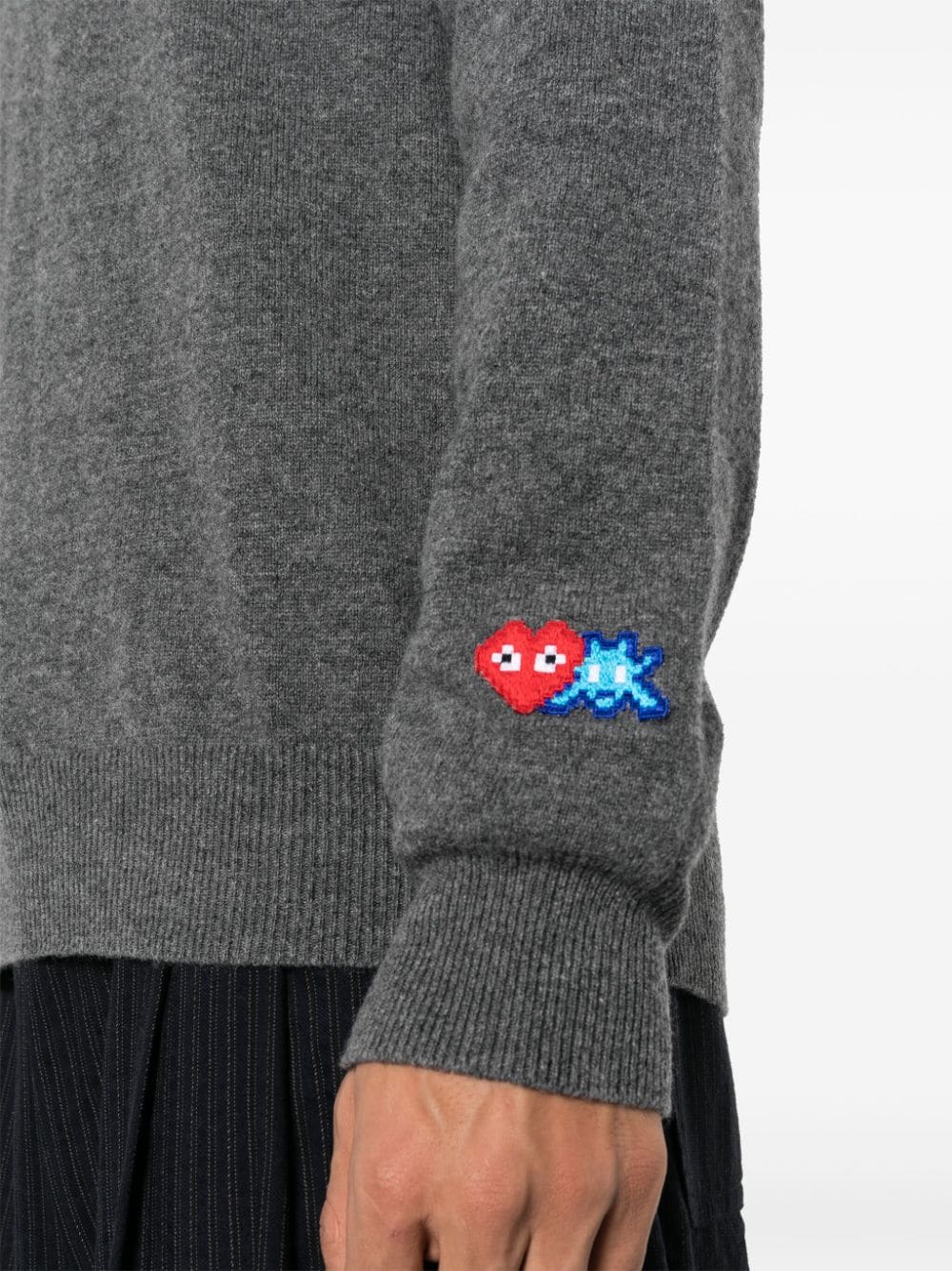 Shop Comme Des Garçons Play X The Artist Invader Pixelated-appliqué Jumper In Grey