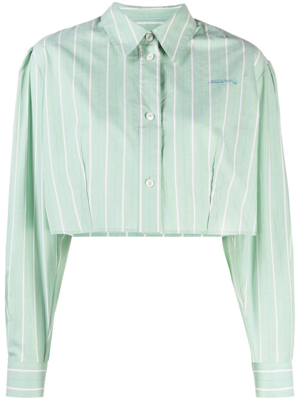 Shop Marni Stripe-pattern Cropped Shirt In Grün