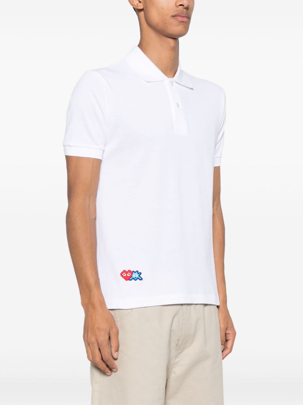Shop Comme Des Garçons Play X The Artist Invader Pixelated-appliqué Polo Shirt In White