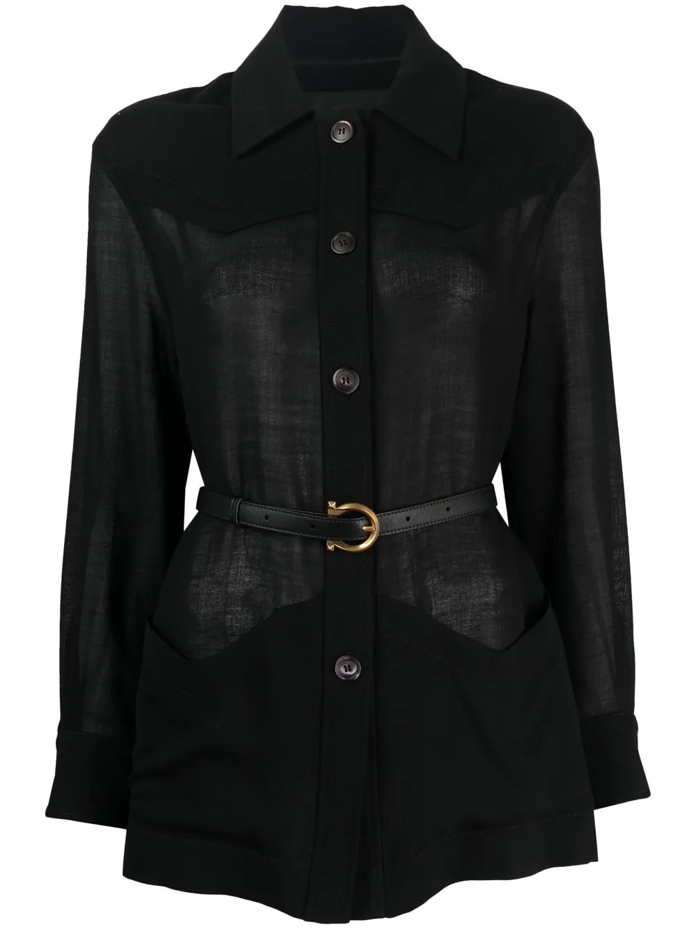 

Ferragamo sobrecamisa con cinturón - Negro