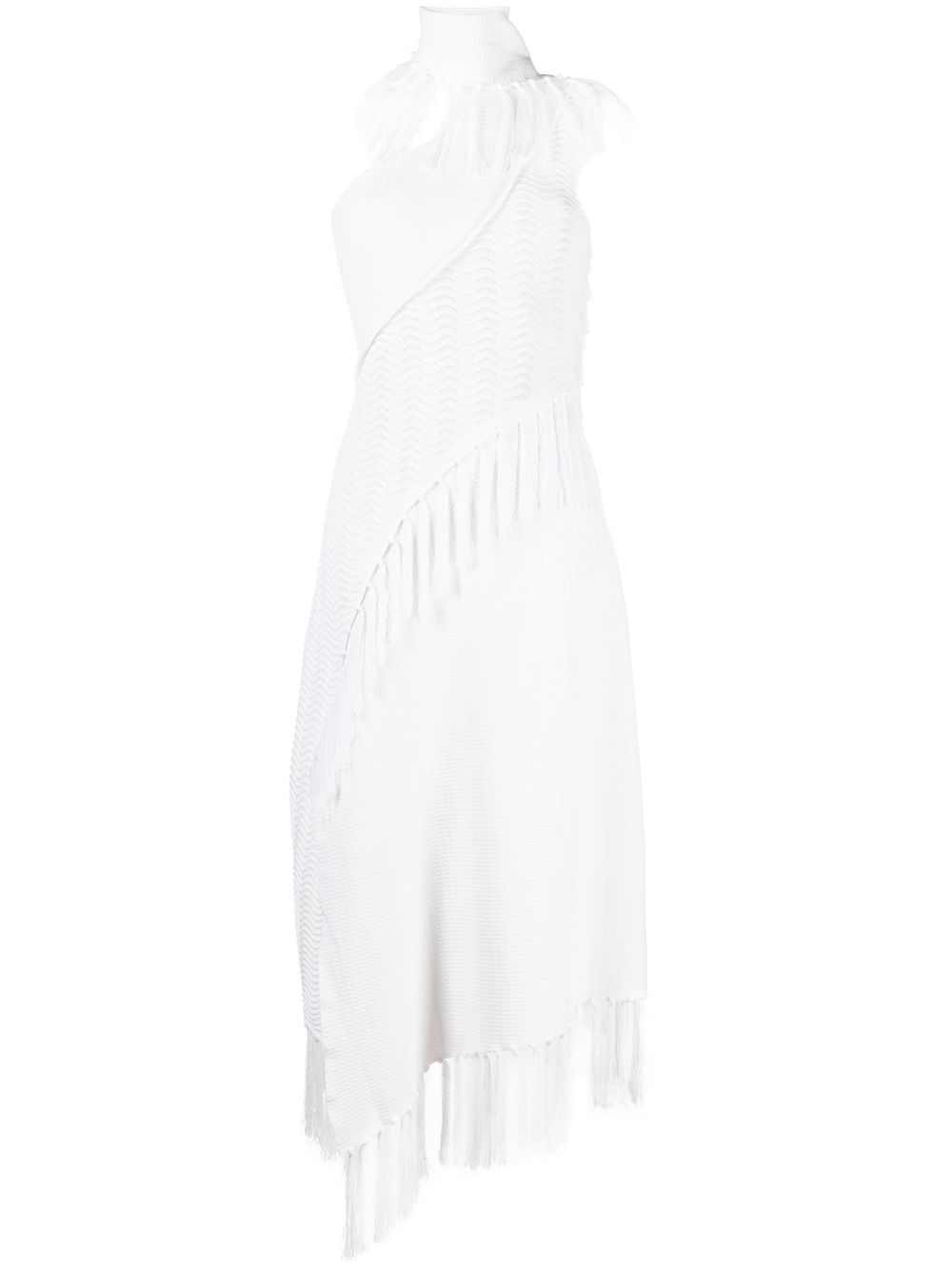 tassel-edge asymmetric midi dress